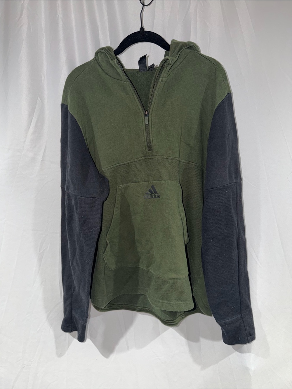 Adidas Hoodie Olive Green Black Half-Zip Up Long Sleeve Pull Over Top XL